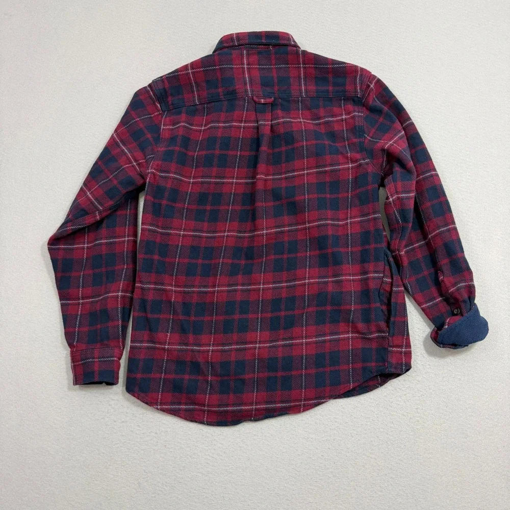 Orvis Shirt Medium Red Blue Plaid Flannel Fleece Lined Long Sleeve Button Up